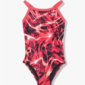 TYR Girls' Durafast Lite Diamondfit Swimsuit, Electro Red Bathing Suit, 22 NWT